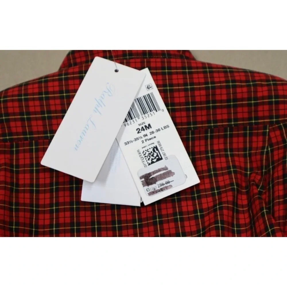 Polo Ralph Lauren Boys Plaid-Print Shirt & Embroidered Velvet Pants Set Size 24M